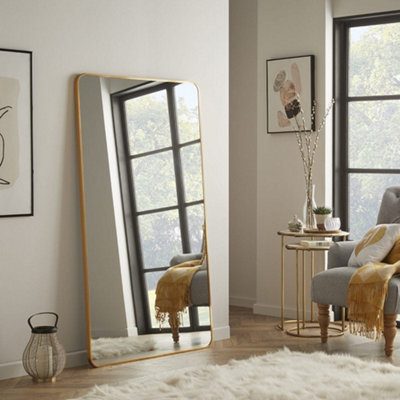 The Online Mirror Shop Wall Mirror Camden Rectangular Shape With Brushed Gold Metal Frame For Leaning In Bedroom- H150Cm X W85Cm X D3Cm from B&Q