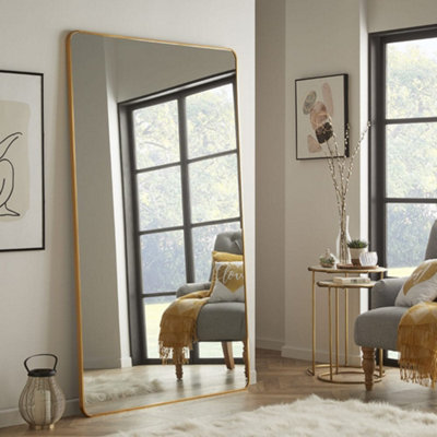 The Online Mirror Shop Large Leaning Wall Mirror Handcrafted And Finished With Brushed Gold Metal FrameH 180Cm X W 110Cm X D 5Cm from B&Q