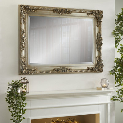 The Online Mirror Shop Wall Mirror Carved Louis Rectangular Shape With Champagne Frame- H110Cm X W 80Cm X D 6.5Cm For Hanging It Over Your Mantlepiece from B&Q