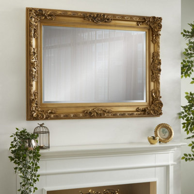 The Online Mirror Shop Wall Mirror Carved Louis Decorative Rectangular Shape With Gold Ornate Frame- H110Cm X W 80Cm X D 6.5Cm For Hanging In Bedroom from B&Q