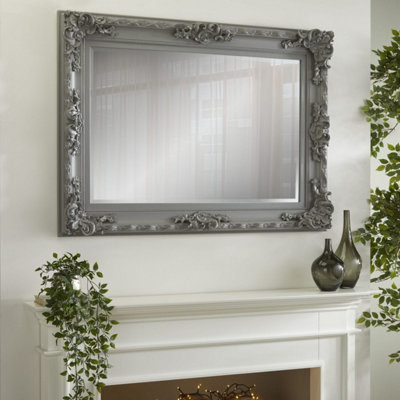 The Online Mirror Shop Wall Mirror Carved Louis Rectangular Shape With Grey Ornate Frame For Hanging It On A Gallery Wall- H110Cm X W 80Cm X D 6.5Cm from B&Q