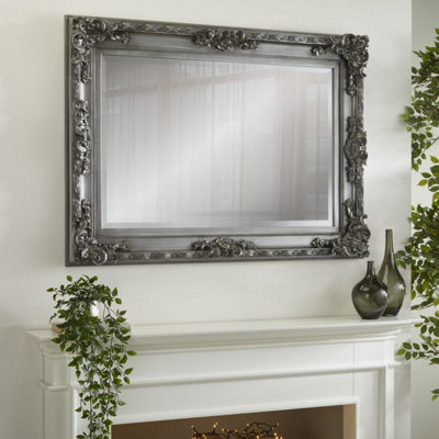 The Online Mirror Shop Wall Mirror Carved Vintage Carved Louis Rectangular Shaped With Silver Ornate Frame H110Cm Xw 80Cm X D6.5Cm from B&Q