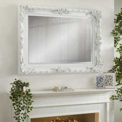 B&Q -  Wall Mirror Vintage Carved Louis Handcrafted And Finished Rectangular Shaped With White Frame H 110Cm X W 80Cm