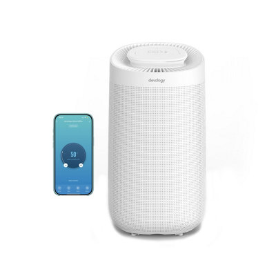Devology 12L/day Dehumidifier Wifi App 3.2L Water Tank Hepa Filter Laundry Drying Quiet & Portable Mould Damp Condensation Remover from B&Q