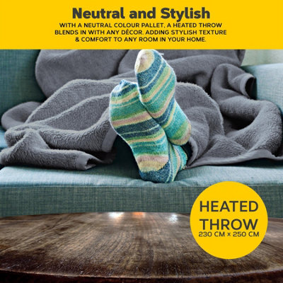 Devology Heated Throw Electric Blanket 12H Timer 6 Heat Settings Auto Shutoff Machine Washable King Size 230X250Cm Grey Shearling