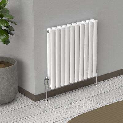B&Q -  White Oval Horizontal Double Panel Designer Radiator 600mm (H) X 540mm (W)
