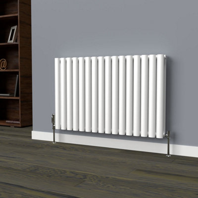B&Q -  White Oval Horizontal Double Panel Designer Radiator 600mm (H) X 960mm (W)