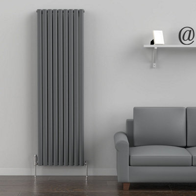 B&Q -  Anthracite Grey Oval Vertical Double Panel Designer Radiator 1800mm (H) X 540mm (W)