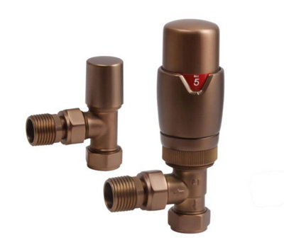Lux Heat Angled Brushed Bronze Thermostatic Radiator Valve (Trv) Set from B&Q