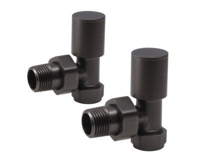 Lux Heat Angled Brushed Gunmetal Manual Round Radiator Valve Set from B&Q