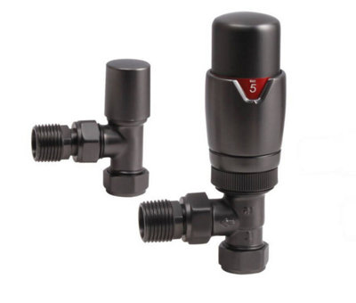 Lux Heat Angled Brushed Gunmetal Thermostatic Radiator Valve (Trv) Set from B&Q