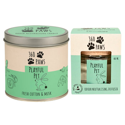 B&Q -  Playful Pet Odour Neutralising Candle & Diffuser 360 Paws Home Fragrance Set