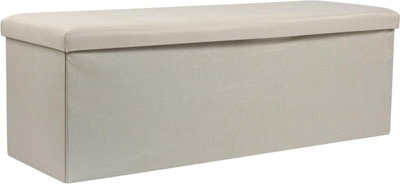 Storage Ottoman Padded Foldable Bench Chest With Lid Holds Up To 100 Kg For Bedroom Room Beige Linen 110Cm X 38 Cm X 38 Cm from B&Q