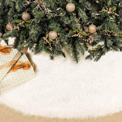 White Christmas Tree Skirt Base Faux Fur Xmas Floor Mat Ornament Decoration from B&Q