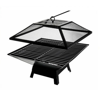 Square Fire Pit Bbq Grill Heater Outdoor Garden Firepit Brazier Patio Outside from B&Q