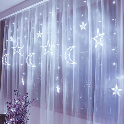 Twinkling Moon Star String Lamp Led Curtain Fairy Light Party Home Decor Plug InCold White from B&Q
