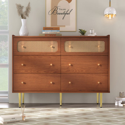 Rattan Sideboard Cabinet For Living RoomChest Of Drawers With 6 DrawersWalnut -40D X 120W X 90H Centimetres from B&Q