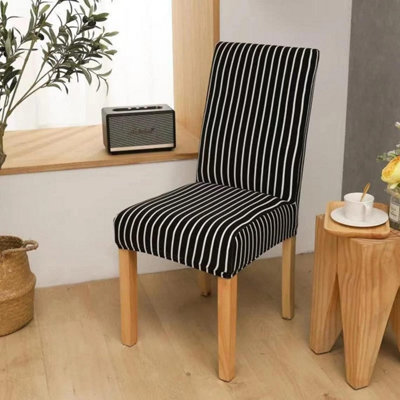  - Stripe Dining Chair Covers Washable Stretch Chair Slipcover Removable Chair Protector (Black)