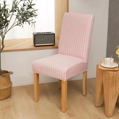  - Stripe Dining Chair Covers Washable Stretch Chair Slipcover Removable Chair Protector (Pink)