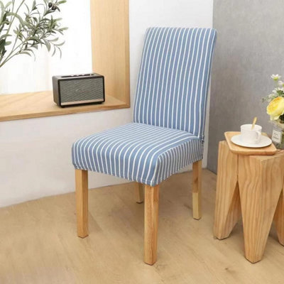  - Stripe Dining Chair Covers Washable Stretch Chair Slipcover Removable Chair Protector (Blue)