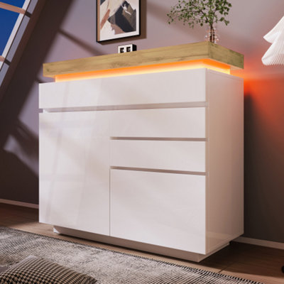 Chest Of DrawersWith 2 Doors And 3 DrawersWith Rgb Led115 X 110 X 39 CmWhite from B&Q