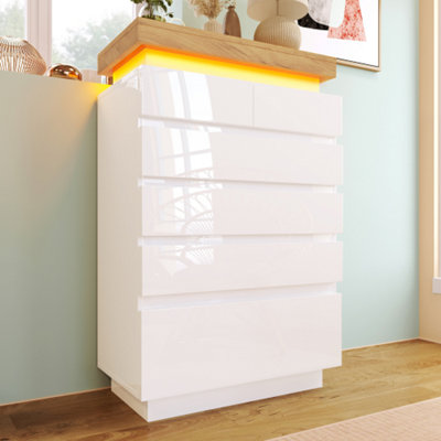 Chest Of DrawersWith 2 Doors And 3 DrawersWith Rgb Led115 X 73 X 39 CmWhite from B&Q