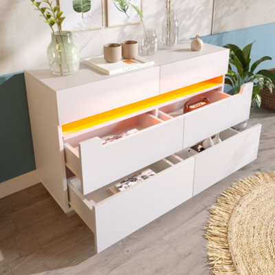 Sideboard Cabinet Dresser With 6 Drawers,storage With Rgb Led6-Drawers Chest Of Drawers71 X 120 X 40 CmWhite from B&Q