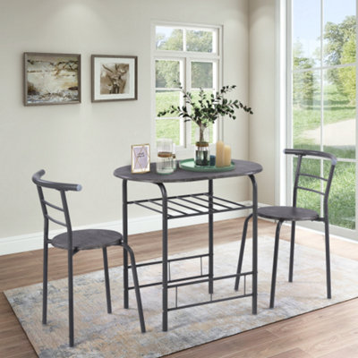 B&Q 3-Piece Diningtable & Chair Set For Kitchen, Dining Room, Compact Space Wooden Steel Frame Gray