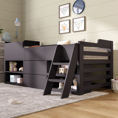 Cabin Bed Mid Sleeper Bed Frame Storage Kids Wooden Bed With Drawers Shelf Storage Low Sleeper Bed-3Ft Single(90X190 Cm)Frame Only from B&Q