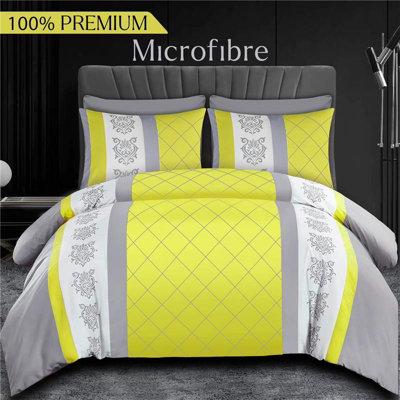Grace Bedding Unisex Yellow Brushed Duvet Cover Supersoft With Zipper Closure In Double - Image 4