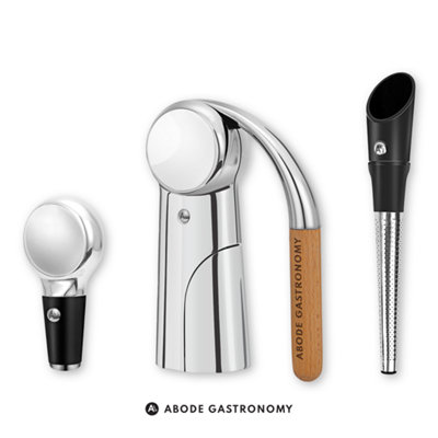 Abode Gastronomy Foundry Wooden Handle Lever & Aerator & Bottle Stopper Set from B&Q