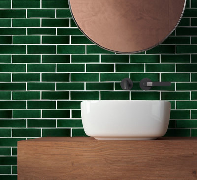 Top Ceramics Green Metro Brick Mosaic Tile High Gloss (L)282 X (W)292mm from B&Q