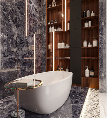 B&Q -  Black Marble Effect Tiles High Gloss Floor & Wall Porcelain Tile (L)120Cm X (W)60Cm Each Box 1.44Sqm