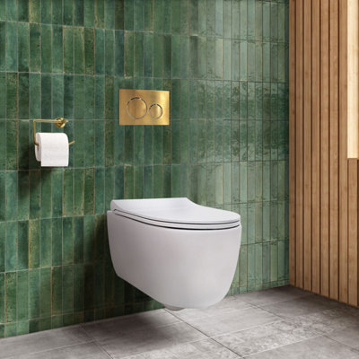 B&Q -  White Round Wall Hung Rimless Combined Bidet Toilet With Soft Close Seat And 1.12M Cistern Frame