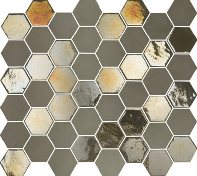 B&Q -  Dark Grey Taupe Hexagon Mosaic Tile Mix. High Gloss / MattSample