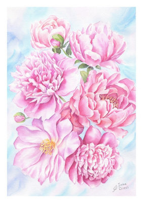 Watercolor Bouquet Of Pink Peonies 29.7 X 42 X 0 Cm (11.7 X 16.5 X 0 Inches) from B&Q