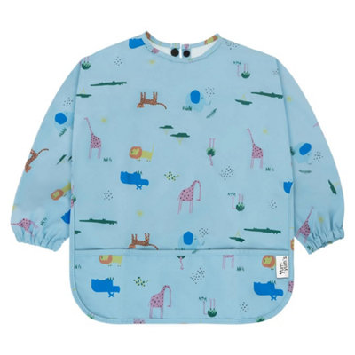 Tanness Baby Coverall Silicone Weaning BibWaterproofEasy Clean & Comfortable For 6-12 Months OldSafari Animals In Blue from B&Q