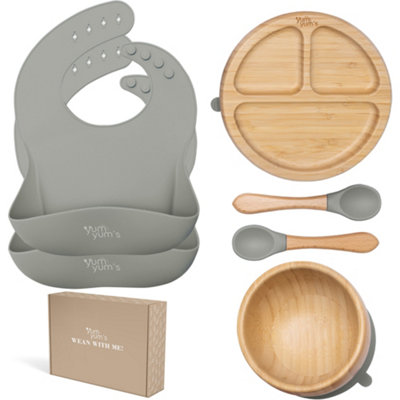 Tanness Yum Yum's Set Of, Baby Feeding Set, Baby Plates With Suction, Bamboo Plates, Baby Bowl & Wooden Spoons Baby Weaning Set Size 6