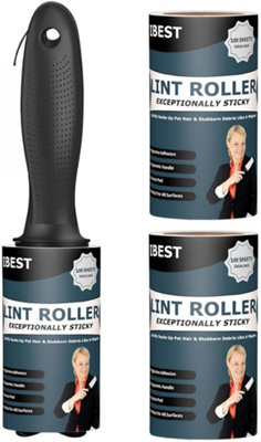 Ibest Uk Lint Rollers For Pet HairClothesCarpet Sticky Flint Fluff Dust Lint Remover Pack Of 3 Reusable Refills 100 Sheet from B&Q