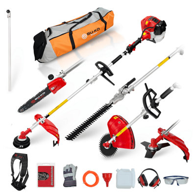 Bu-Ko 52Cc Long Reach Petrol Multi Functional Garden Tool: StrimmerHedge TrimmerPruner Chainsaw 1M Extension PoleTool Bag from B&Q