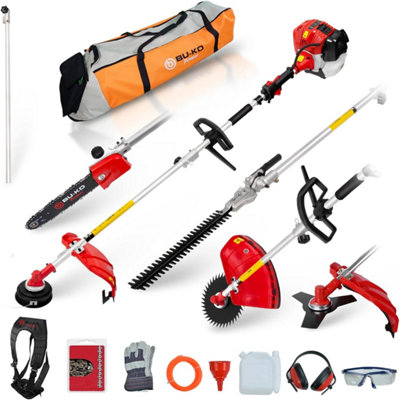 Bu-Ko 52Cc Long Reach Petrol Multi Functional Garden Tool: Strimmer, Hedge Trimmer, Pruner Chainsaw, Extension Pole, Tool Bag 1M