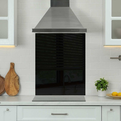 Choose Your Print Premium 60 X 75Cm Black 6mm Glass Toughened Kitchen SplashbackHeat Resistant Polished Edges from B&Q