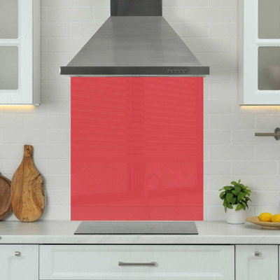 Choose Your Print Premium 90 X 75Cm Red 6mm Glass Toughened Kitchen SplashbackHeat Resistant Polished Edges from B&Q