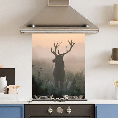 Choose Your Print Premium 60 X 75Cm Wild Misty Stag 6mm Glass Toughened Kitchen SplashbackHeat Resistant Polished Edges from B&Q