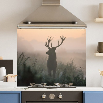 Choose Your Print Premium 90 X 75Cm Wild Misty Stag 6mm Glass Toughened Kitchen SplashbackHeat Resistant Polished Edges from B&Q