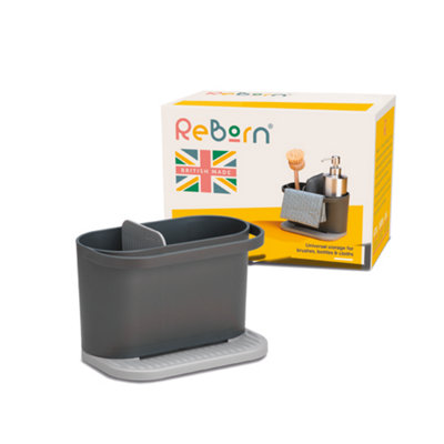 Reborn® Reborn Recycled Sink Tidy - Kitchen Sink Organiser - Integrated Dishcloth Rail - Made In The Uk Dark/Grey