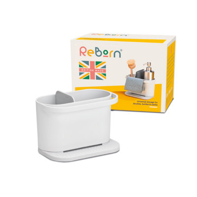 Reborn® Reborn Recycled Sink Tidy - Stone Kitchen Sink Organiser - Integrated Dishcloth Rail - Made In The Uk