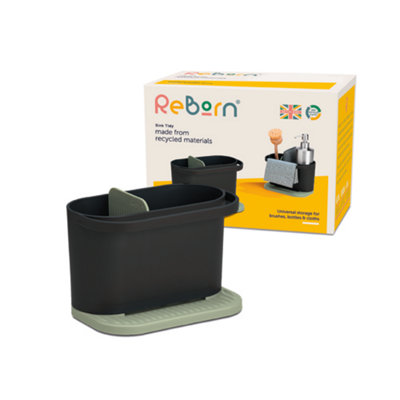 ReBorn® Reborn Recycled Sink TidyCharcoal Grey & Sage Green Kitchen Sink OrganiserIntegrated Dishcloth RailMade In The Uk from B&Q