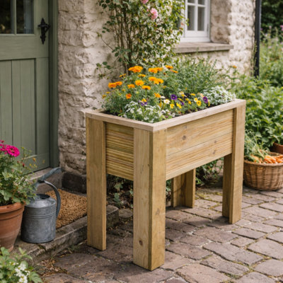 Garden Troughs And Planters Hand Made Raised Wooden Garden Flower Trough, Vegetable Herb Planter - High 75Cm