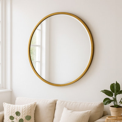 Agenzia 14 Large Antique Gold Round Metal Mirror 80Cm Diameter from B&Q